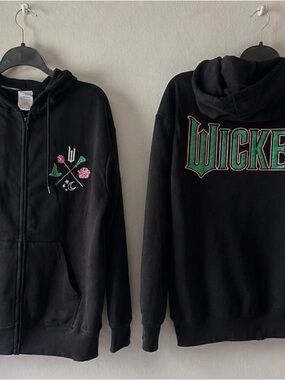 Wicked Black Zip Hoodie with Green & Pink Graphic XL